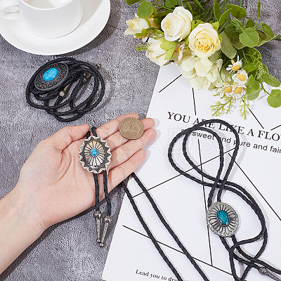 3Pcs 3 Styles Alloy Pave Resin Imitation Gemstone Flower Oval Pendant Bolo Tie Lariat Necklaces NJEW-CL0001-10-1