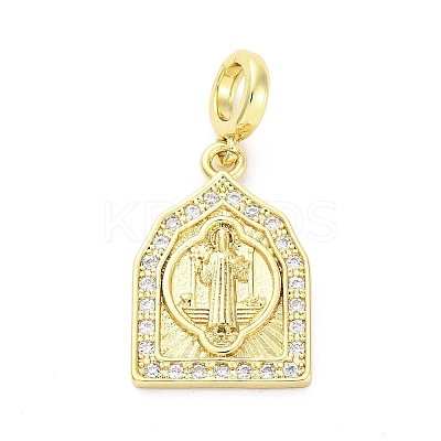 Brass Micro Pave Cubic Zirconia Saint European Dangle Charms KK-D325-27G-05-1
