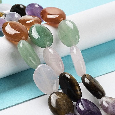 Natural Green Aventurine & Amethyst & Tiger Eye & Rose Quartz & Quartz Crystal & Carnelian Beads Strands G-L164-A-19-1