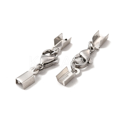 Tarnish Resistant 304 Stainless Steel Lobster Claw Clasps with Cord Ends STAS-H179-02P-1