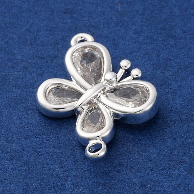 Brass Pave Clear Cubic Zirconia Connector Charms KK-Z066-09S-1