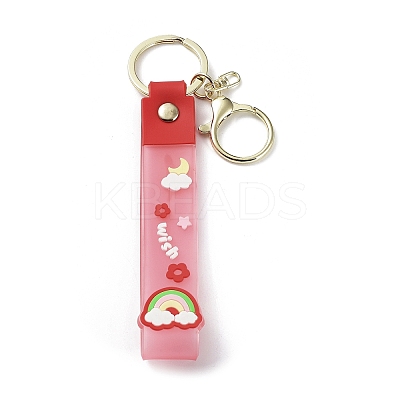 Transparent Rainbow PVC Plastic Wrist Strap Keychains LS-AJEW-M219-01B-G-1