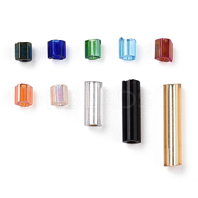 FGB Mixed Grade A Glass Bugle Beads & Hexagon Two Cut Beads GLAA-N001-01-1
