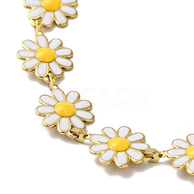 Ion Plating(IP) Enamel Flower Link Chain Bracelet BJEW-C023-03G-1