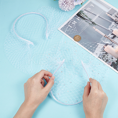 2Pcs 2 Colors Mesh Veil Cloth Hair Bands FIND-OC0003-95C-1