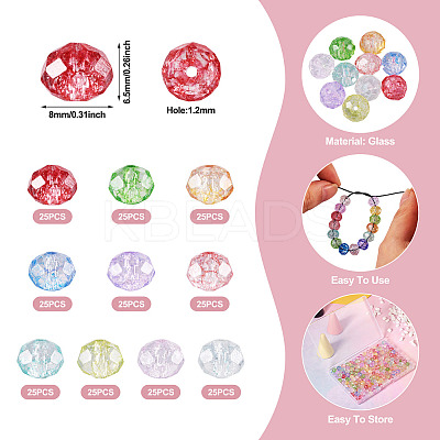 250Pcs 10 Colors Transparent Glass Beads GLAA-TA0002-86-1