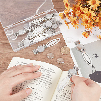 12Pcs Owl Tibetan Style Alloy Bookmarks Cabochon Settings TIBE-HY0001-08-1