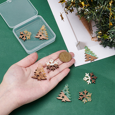 8Pcs 4 Styles Wood and Acrylic Pendants WOOD-AR0001-48-1