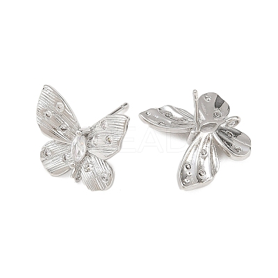 Butterfly Brass Micro Pave Clear Cubic Zirconia Stud Earring Findings KK-F921-02P-1