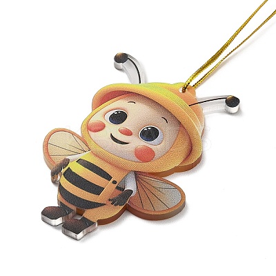 Cute Bees Acrylic Pendant Decoration HJEW-G026-01D-1