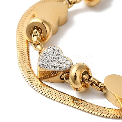 Stainless Steel Crystal Rhinestone Heart Multi-strand Bracelets for Women BJEW-G719-09G-1