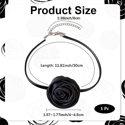 1Pc Fabric French Rose Flower Pendant PU Leather Choker Women's Necklaces NJEW-CL0001-06C-1