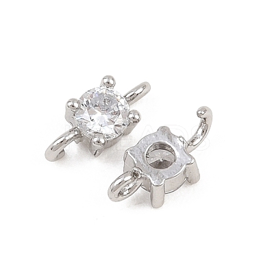 Brass Pave Clear Cubic Zirconia Flat Round Connector Charms KK-H538-21B-P-1