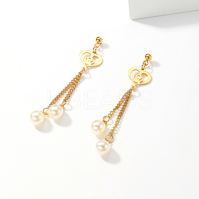 Retro Heart Tassel 201 Stainless Steel Stud Earrings LE0057-1
