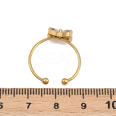 Bowknot 304 Stainless Steel with Clear Cubic Zirconia Cuff Rings for Women RJEW-G362-01G-1