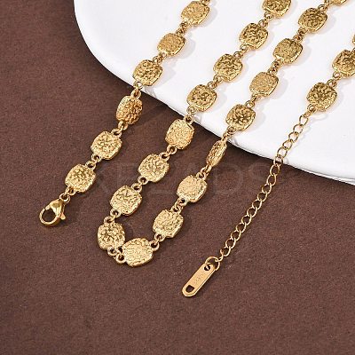 304 Stainless Steel Textured Square Link Chain Necklaces for Women NJEW-K299-02G-1