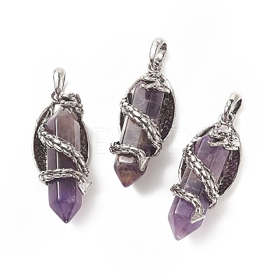 Natural Amethyst Pointed Pendants G-C051-01I-1