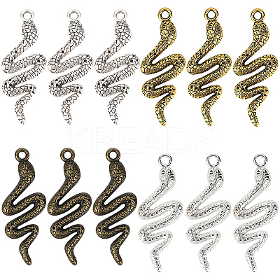 40Pcs 4 Colors Snake Alloy Pendants TIBEP-SC0001-82-1