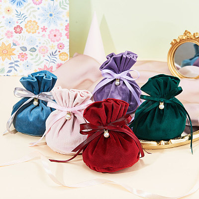Velvet Jewelry Bags with Drawstring & Plastic Imitation Pearl LS-TP-CJC0001-03A-1