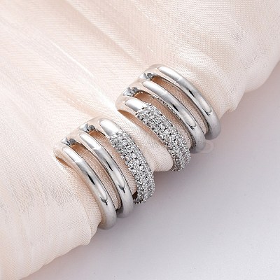 Brass Micro Pave Clear Cubic Zirconia Cuff Earrings EJEW-H158-23P-1