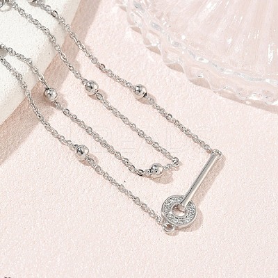 Brass Micro Pave Clear Cubic Zirconia Key Link 2-Strand Bracelets KK-CBA6980-20P-1