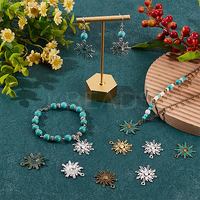 48Pcs 4 Colors Tibetan Style Alloy Sun Pendants TIBEP-SC0003-16-1