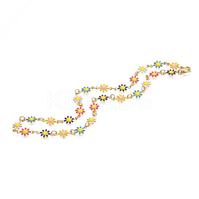 Enamel Flower Link Chains Bracelet BJEW-N019-01-1