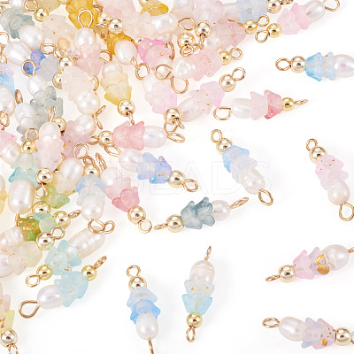 48Pcs 12 Styles Acrylic & Natural Pearl Flower Connector Charms PALLOY-CW00008-1