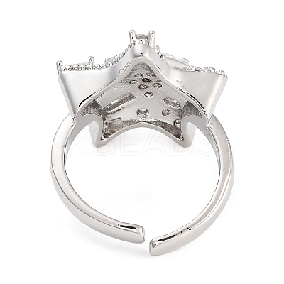 Rack Plating Brass Micro Pave Cubic Zirconia Star Open Cuff Rings for Women RJEW-C080-08P-1
