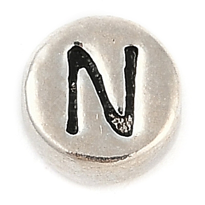 925 Sterling Silver Flat Round with Letter Beads STER-G044-01AS-N-1