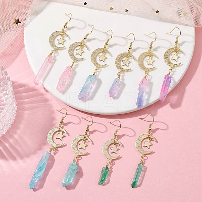 Moon & Star Brass Dangle Earrings EJEW-JE05460-1