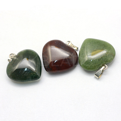 Heart Natural Indian Agate Pendants G-Q438-08-1