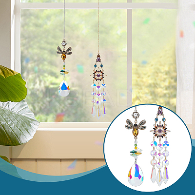 2Pcs 2 Styles Glass Window Hanging Suncatchers HJEW-OC0001-45-1