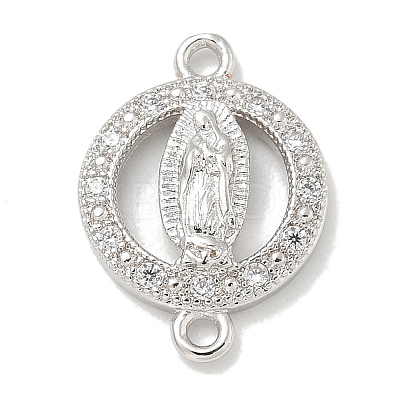 Rack Plating Brass Micro Pave Clear Cubic Zirconia Religion Virgin Mary Connector Charms X-KK-L224-094P-02-1