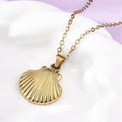 Shell Shape 304 Stainless Steel Pendant Necklaces NJEW-M096-20G-1