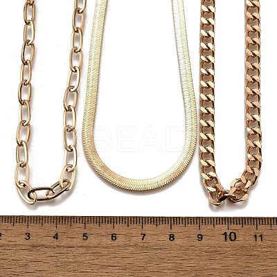 3Pcs 3 Styles Brass & Iron Chain Necklaces Set NJEW-V003-08G-1