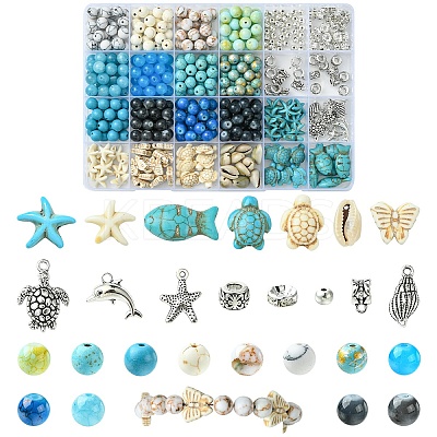 DIY Ocean Theme Synthetic Turquoise & Glass Beads Jewelry Making Finding Kits DIY-YW0010-95-1