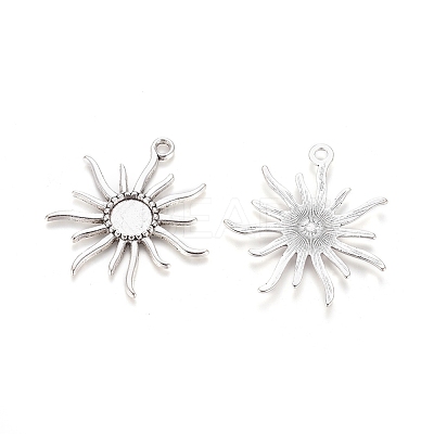 Tibetan Alloy Flower Pendant Cabochon Bezel Settings X-PALLOY-A13079-AS-RS-1