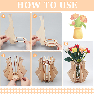 Wooden Puzzle Flower Vase Figurines DIY-WH0308-567-1