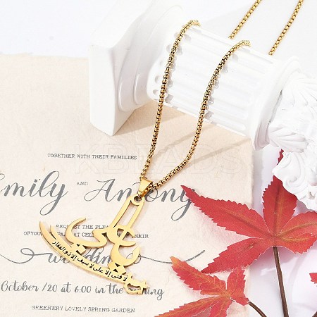 201 Stainless Steel Arabic Pendant Box Chain Necklaces for Women Men LS-NJEW-R013-04G-1
