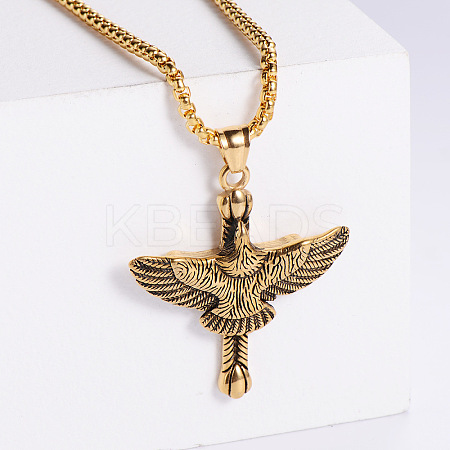 Fashion 304 Stainless Steel Cross Animal Eagle Pendant Necklaces for Men NS1434-2-1