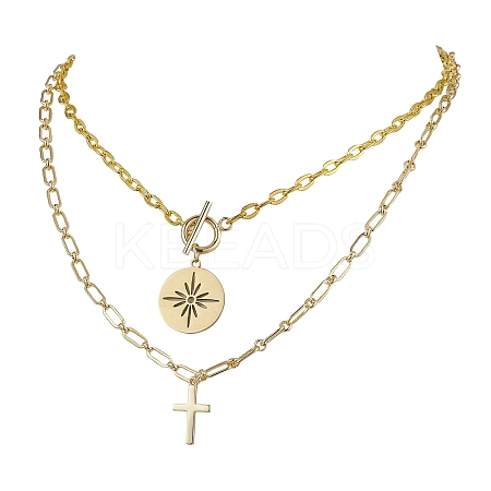 Iron Cable Chain & Paperclip Chain Double Layer Necklaces NJEW-JN04961-1