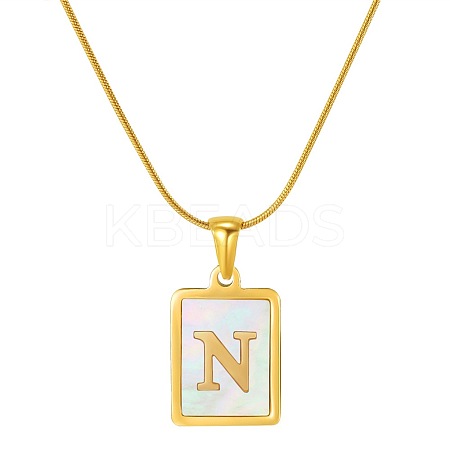 Stainless Steel Snake Bone Chain Alphabet Necklace with Shell Pendant WD3660-14-1