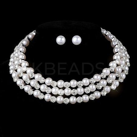 Round Alloy Rhinestone Stud Earrings & Multilayer Chain Necklaces FS-WG65918-05-1