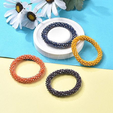 AB Color Plated Faceted Opaque Glass Beads Stretch Bracelets BJEW-S144-003D-1