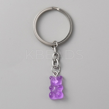 Candy Color Transparent Bear Resin Pendant Keychain KEYC-WH0034-34B-07-1