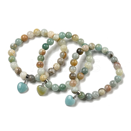 8.5mm Round Natural Flower Amazonite Beaded Stretch Bracelets BJEW-C074-01R-1