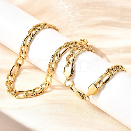 7MM 304 Stainless Steel Figaro Chain Necklaces for Women Men NJEW-B134-04B-G-1