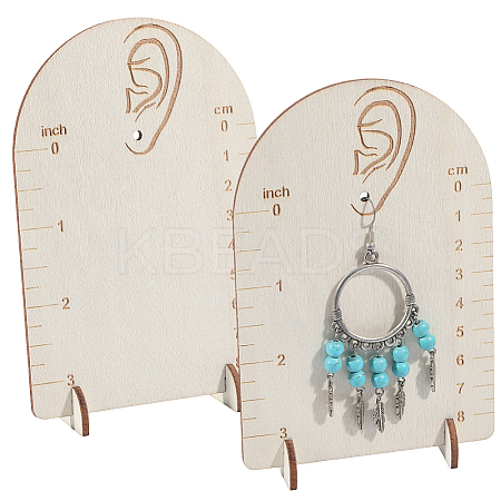 2 Sets Arch Shaped Boxwood Earrings Display Stands with Measuring Scale ODIS-SC0001-08-1