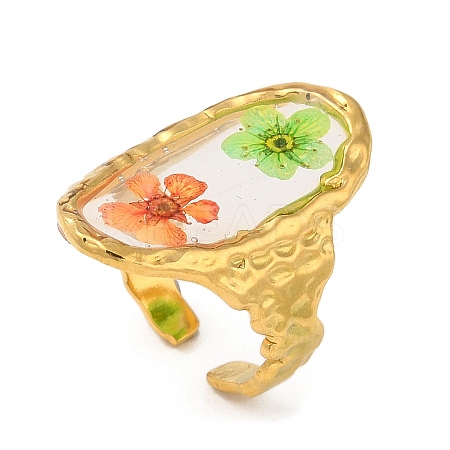Oval Epoxy Resin with Dry Flower Cuff Rings RJEW-G304-02G-1